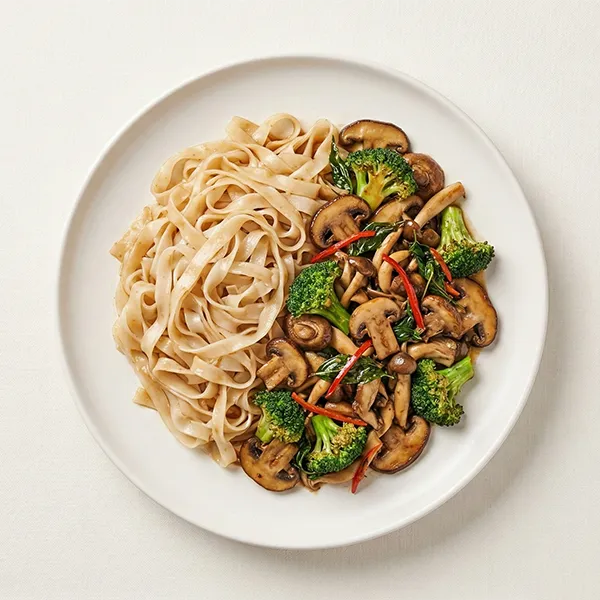 Thai Basil Mushroom  & Broccoli Stir Fry And Rice Noodle